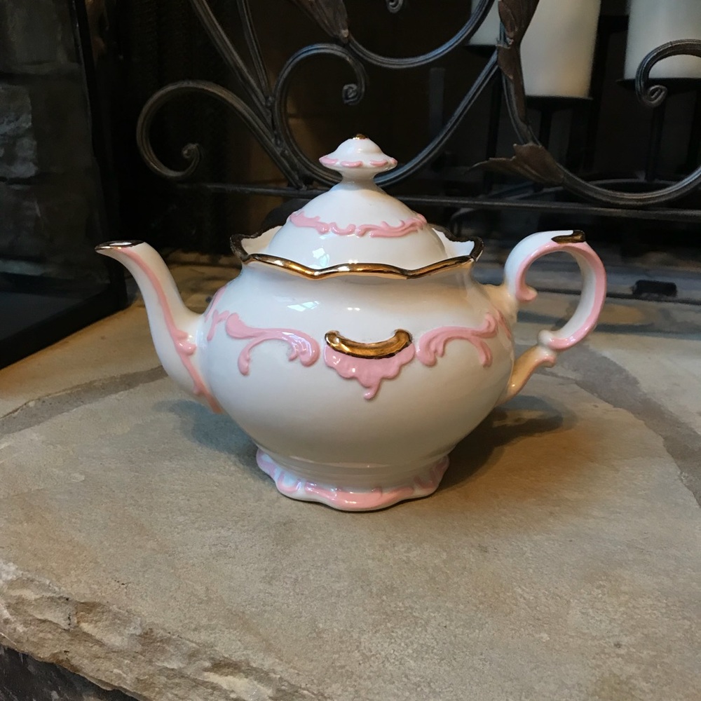 Vintage Pink and Gold Trim Teapot